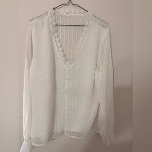 Elegant White Lace Trim Blouse